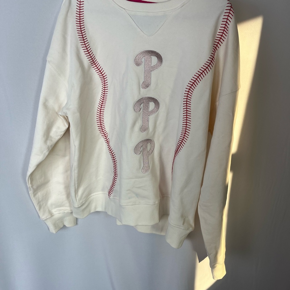Women's Cream Phillies Sweater with Red Stitching